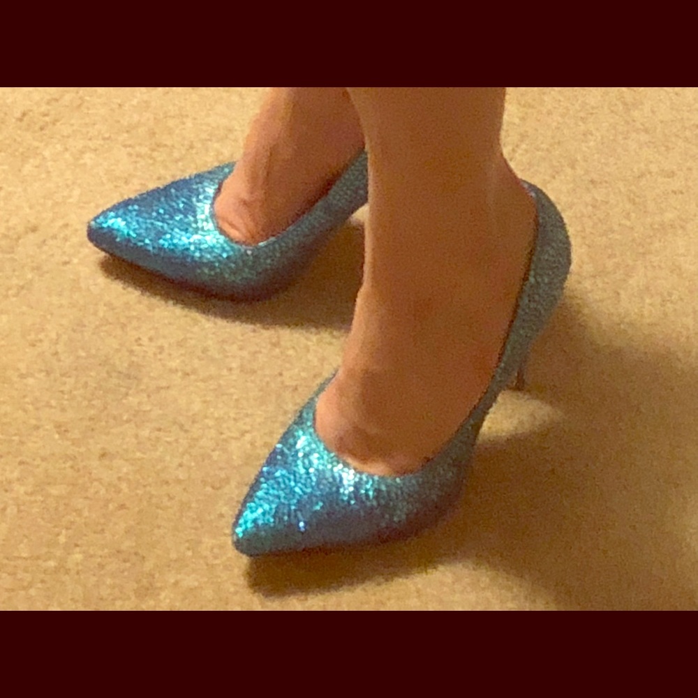 Blue green sparkle heels